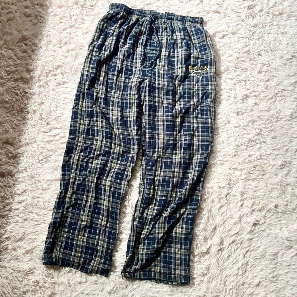 NFL Vintage Apparel Rams Embroidered Plaid Lounge PJ Pants Mens M Sportswear
